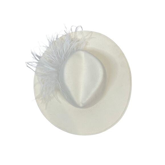 Gigi Burris Jeanne Ostrich Feather Fedora Hat Western Bridal Derby Old Money - Picture 2 of 9